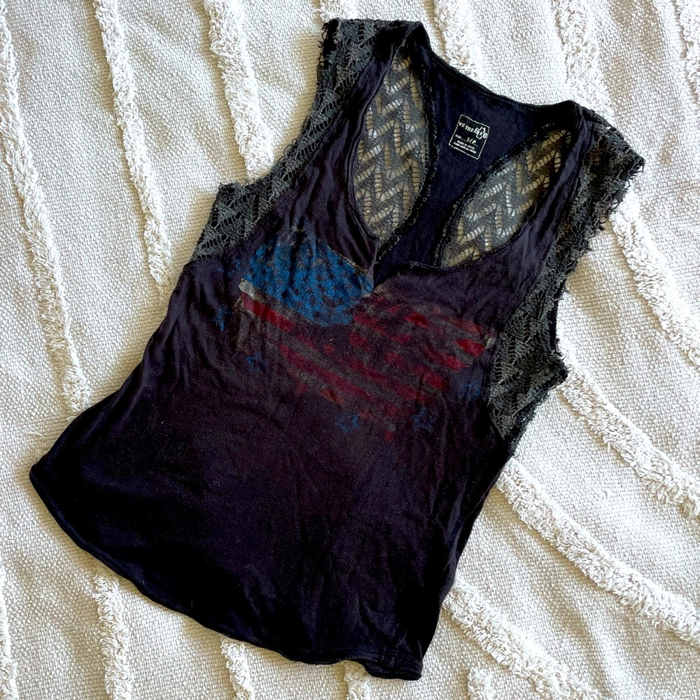 We The Free Tank with Cotton Lace Detail and US Flag, N/S home, Size S